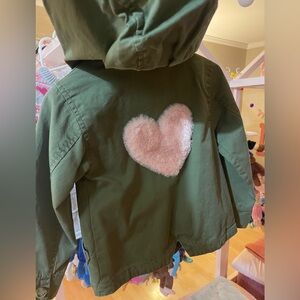 Kids Olive Green Hooded Jacket with Pink Heart